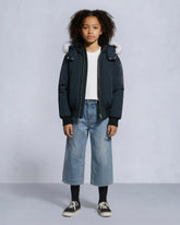 KIDS UNISEX ORIGINAL SHEARLING TRIM BOMBER -NAVY-NATURAL